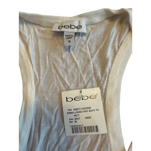 NWT Bebe Vintage Y2K White Embellished Silk and Knit Tank Camisole M - Picture 4 of 5